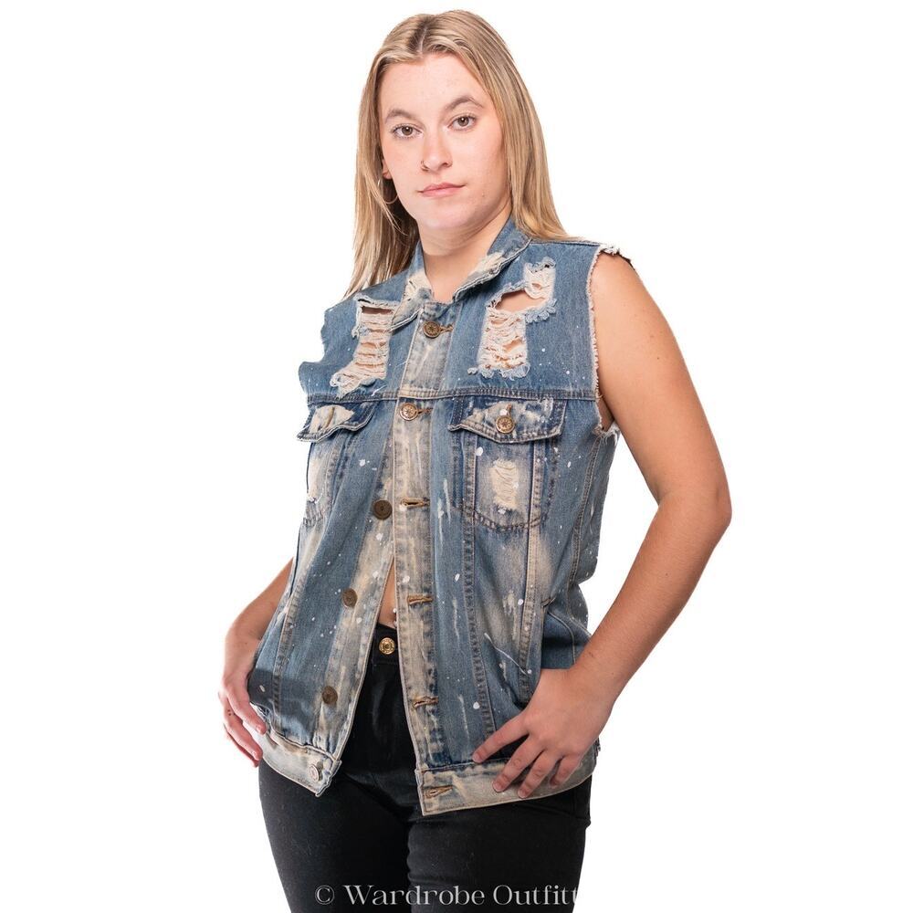Distressed Thrashed & Acid Bleached Brooklyn Cloth Denim Vest - Picture 4 of 7